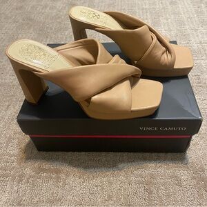 {Vince Camuto} Elmindi Tan Platform Heeled Sandals | Sandstone ~ Size 5.5
